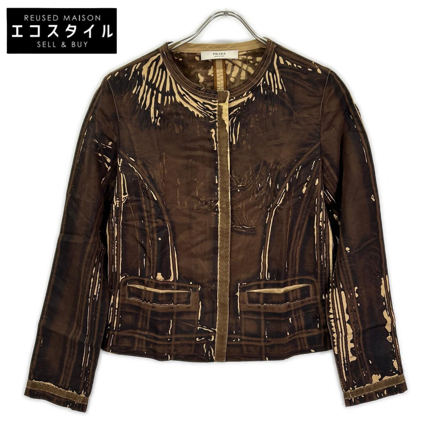 PRADA プラダ 2005SS プリント シルク ノーカラージャケット ジャケット