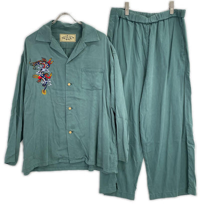 Tsuru-sha dragon-embroidered green set-up pajama suit set-up