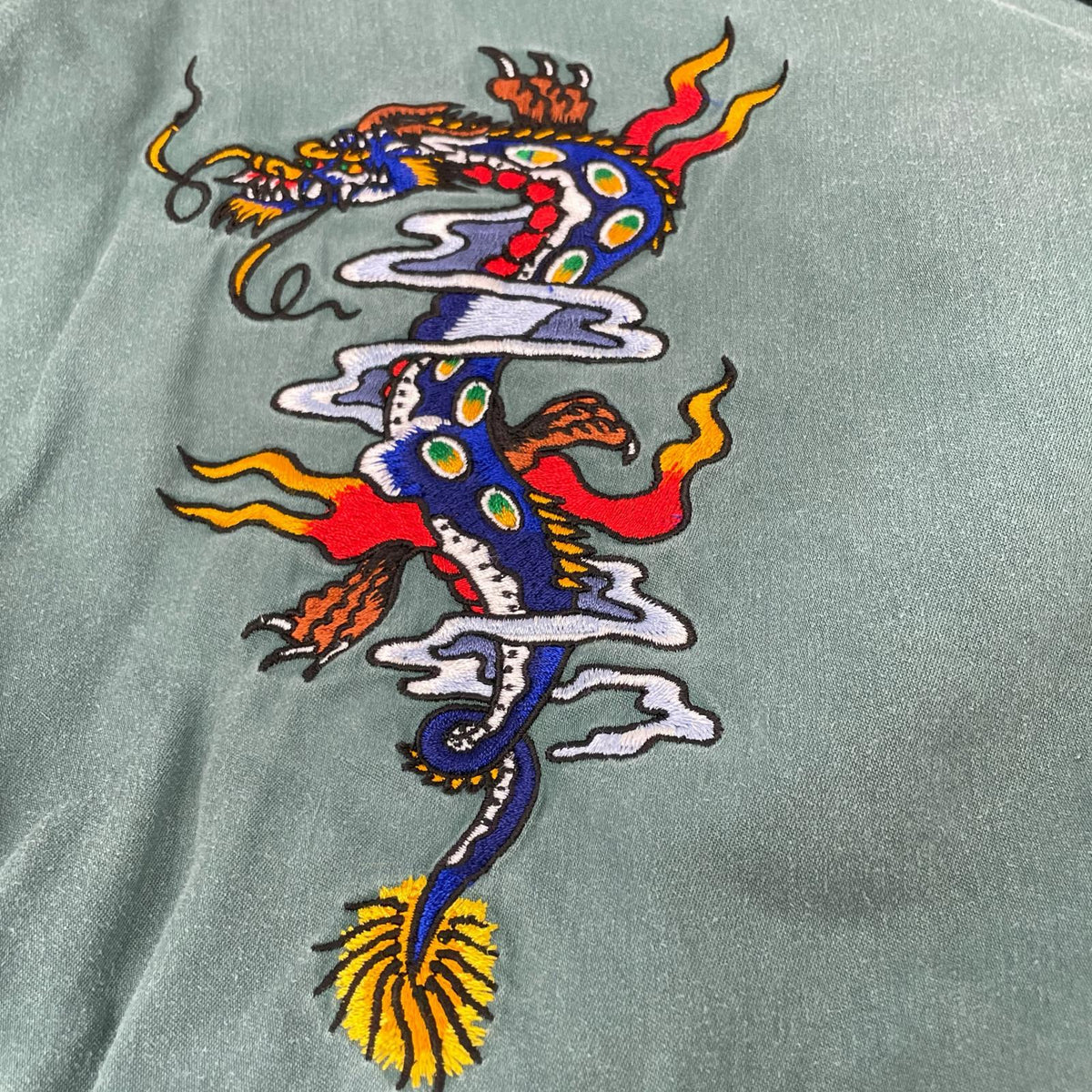 Tsuru-sha dragon-embroidered green set-up pajama suit set-up