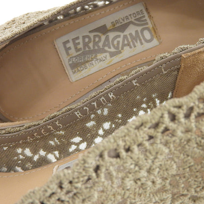 SalvatoreFerragamo サルバトーレフェラガモ 美品 ヴァラリボン レース パンプス シューズ レディース モスグリーン 5 C シューズ