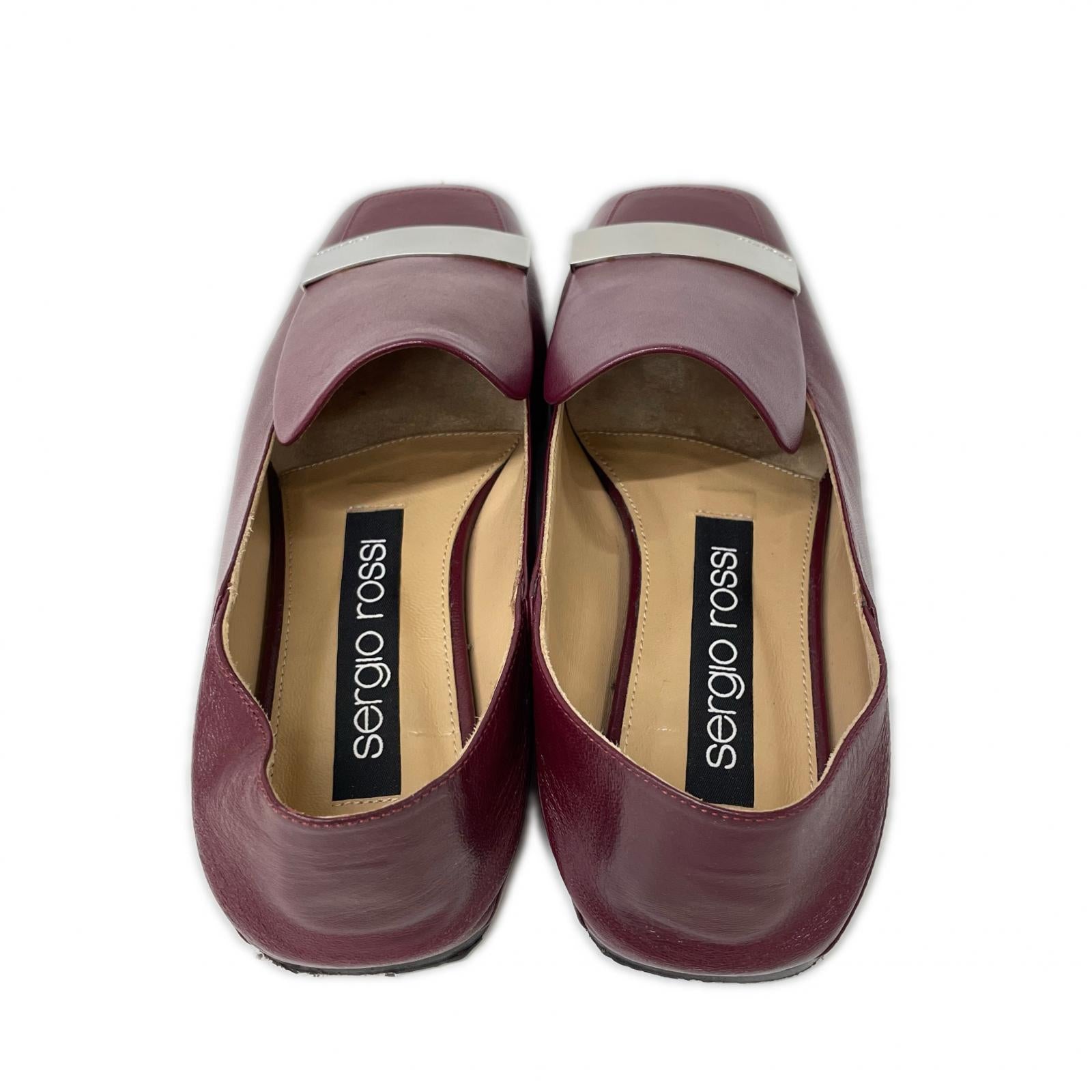 Sergio Rossi セルジオロッシ A77990 SR1 Scarpe Donna ロゴプレート レザー フラット スリッポン シューズ