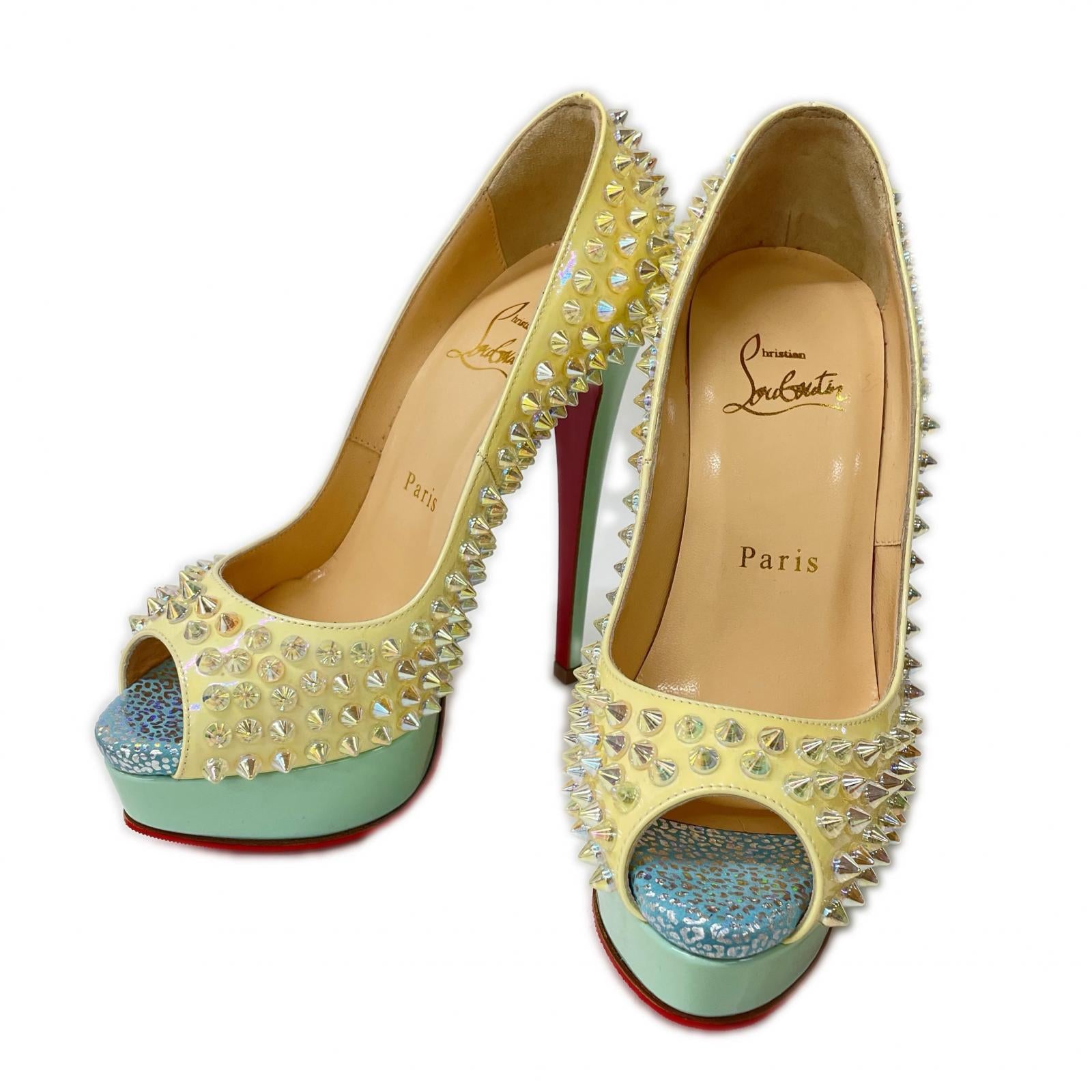 CHRISTIAN LOUBOUTIN クリスチャンルブタン 【美品】LADY PEEP SPIKES パテントレザー スタッズ ヒールパンプス シューズ