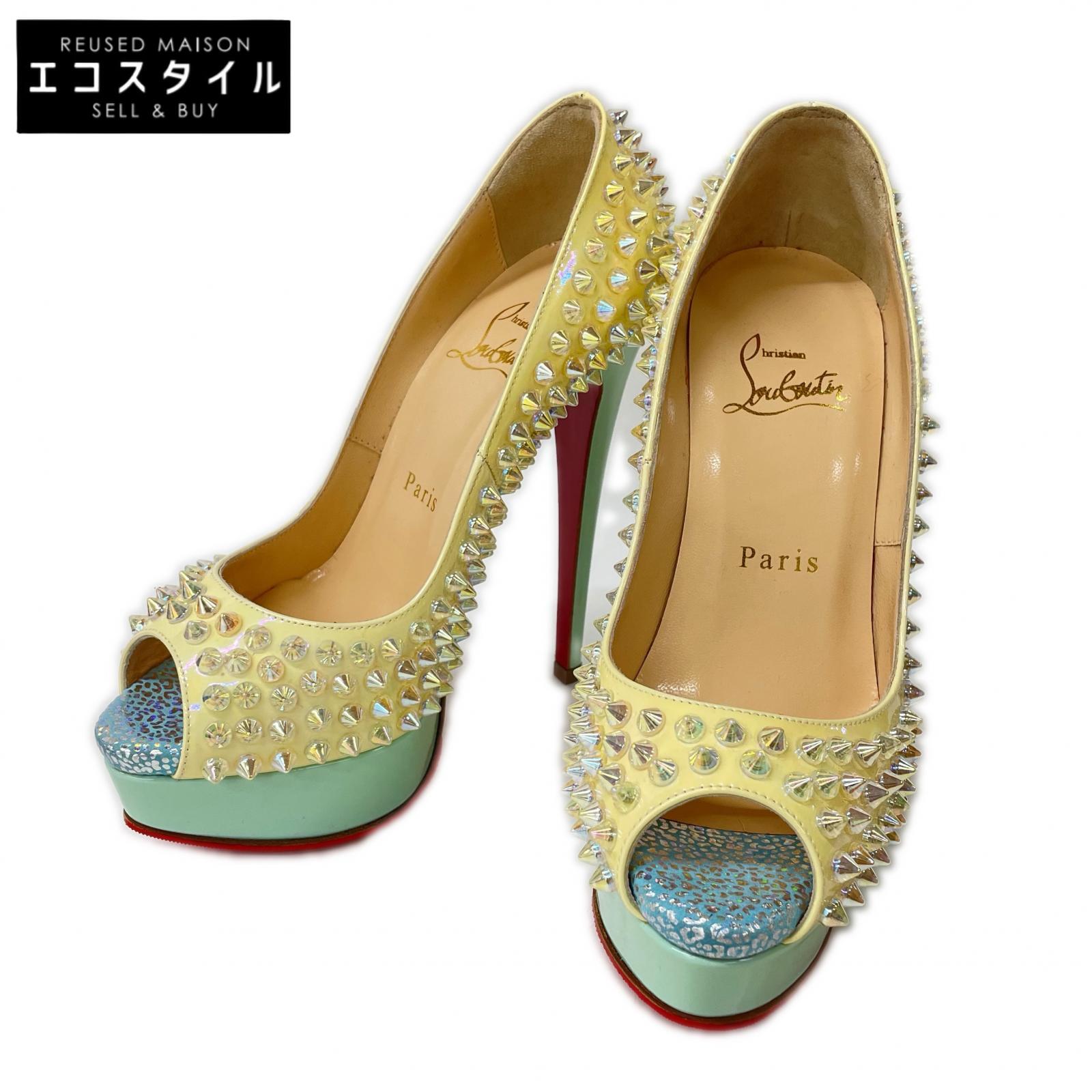 CHRISTIAN LOUBOUTIN クリスチャンルブタン 【美品】LADY PEEP SPIKES パテントレザー スタッズ ヒールパンプス シューズ