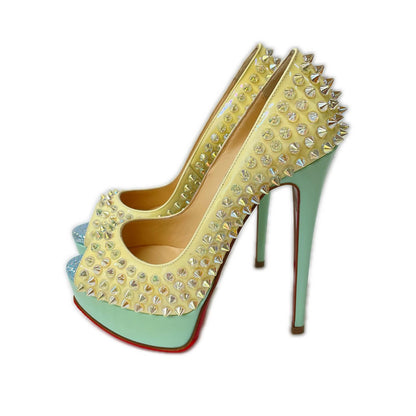 CHRISTIAN LOUBOUTIN クリスチャンルブタン 【美品】LADY PEEP SPIKES パテントレザー スタッズ ヒールパンプス シューズ
