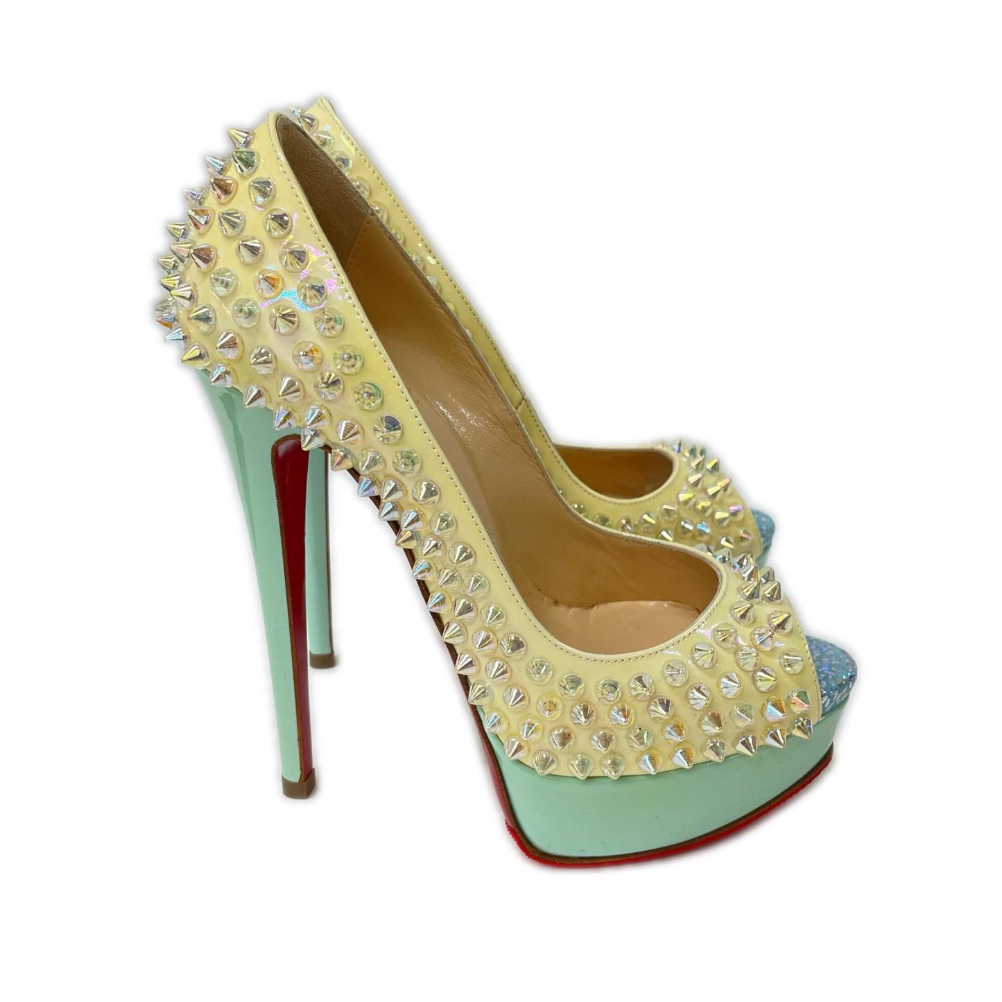 CHRISTIAN LOUBOUTIN クリスチャンルブタン 【美品】LADY PEEP SPIKES パテントレザー スタッズ ヒールパンプス シューズ