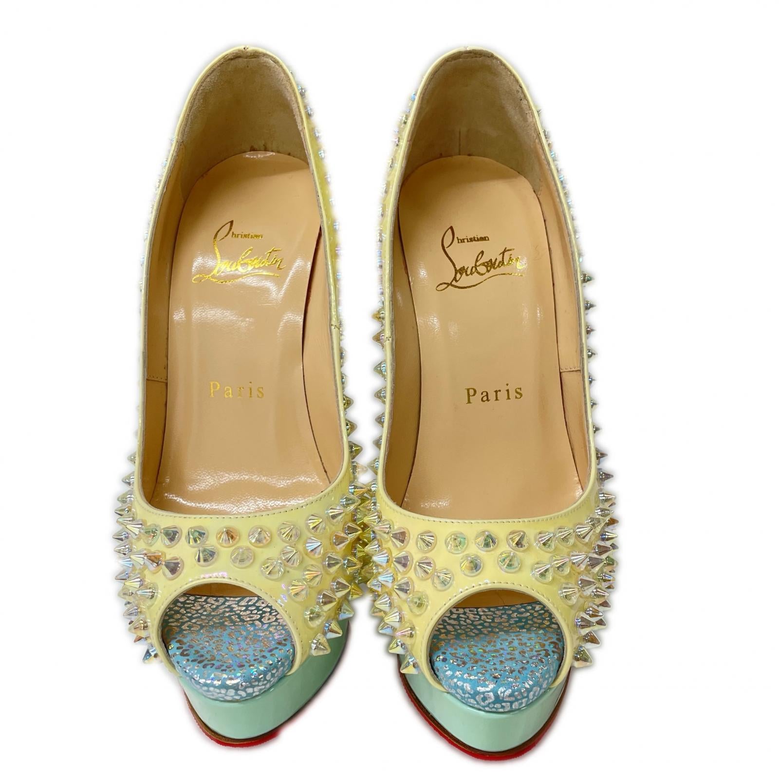 CHRISTIAN LOUBOUTIN クリスチャンルブタン 【美品】LADY PEEP SPIKES パテントレザー スタッズ ヒールパンプス シューズ