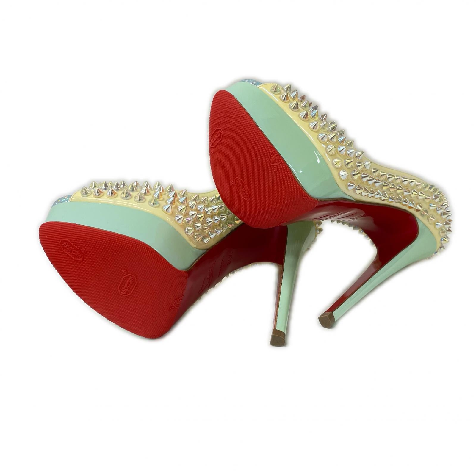 CHRISTIAN LOUBOUTIN クリスチャンルブタン 【美品】LADY PEEP SPIKES パテントレザー スタッズ ヒールパンプス シューズ