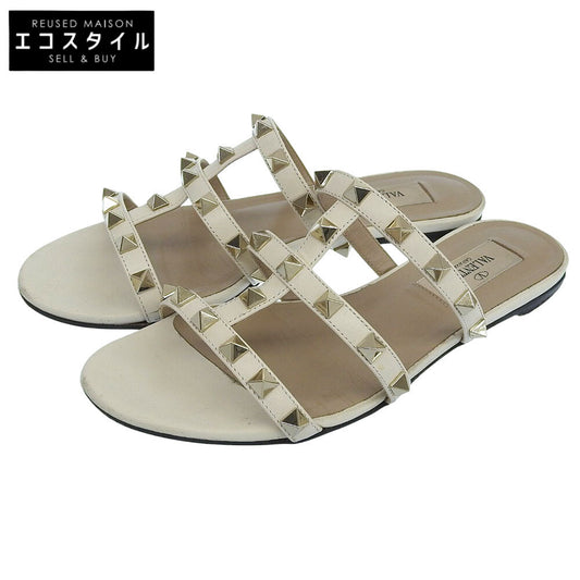 VALENTINO ヴァレンティノ ロックスタッズ ストラップ フラットサンダル レディース ライトベージュ 34 シューズ
