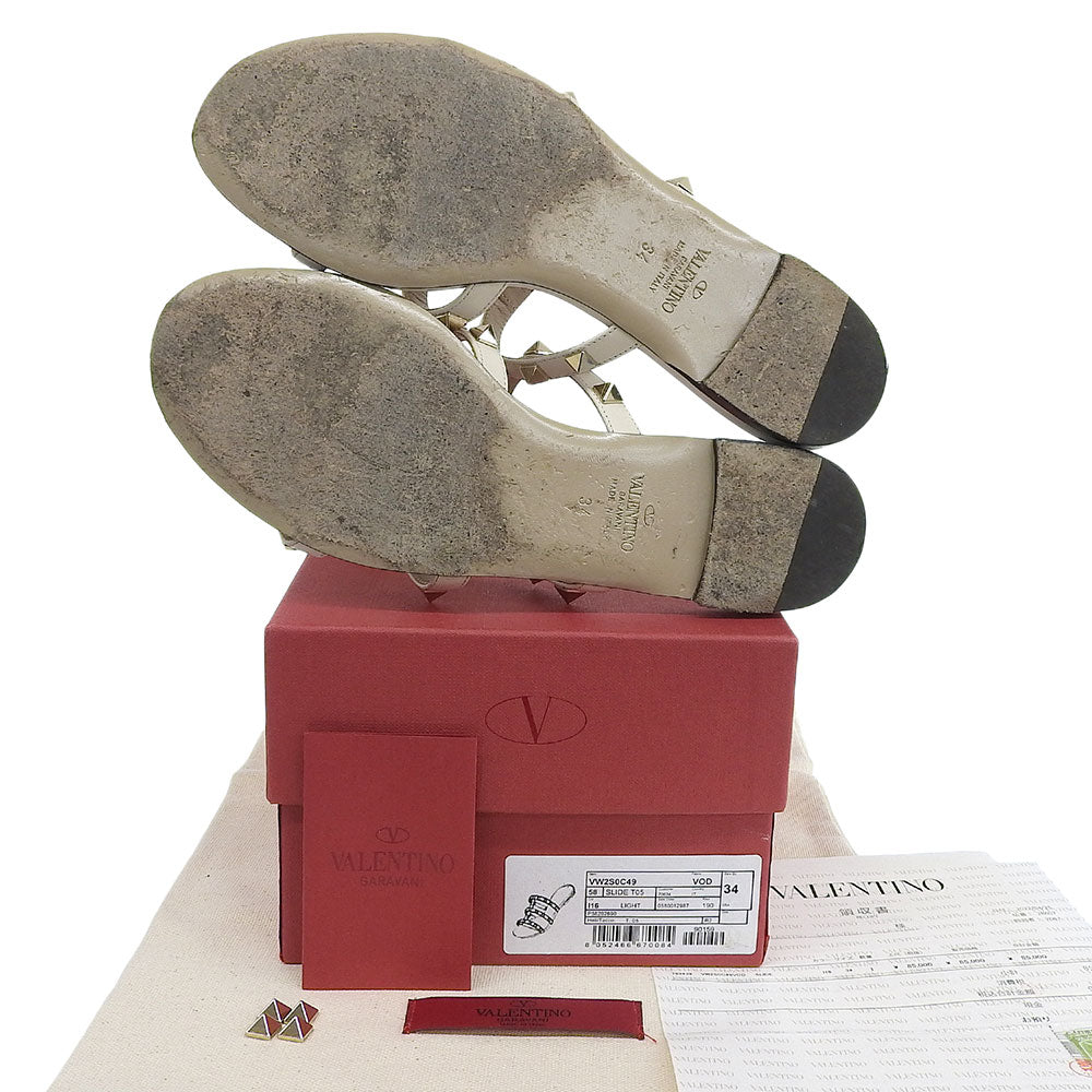 VALENTINO ヴァレンティノ ロックスタッズ ストラップ フラットサンダル レディース ライトベージュ 34 シューズ