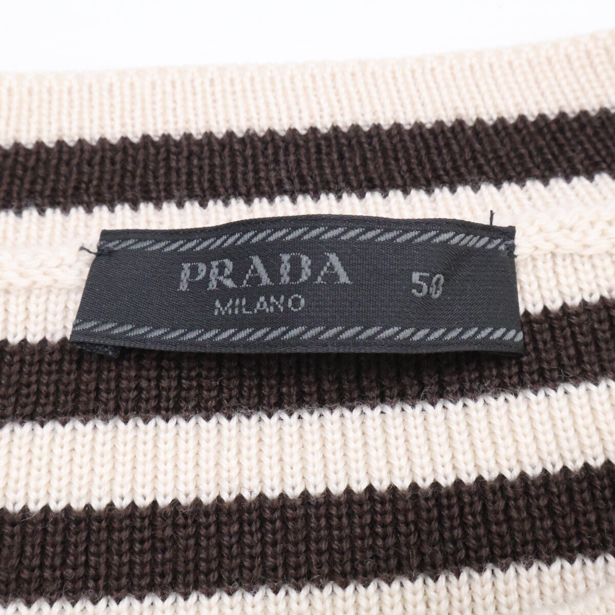 PRADA プラダ 【美品/国内正規/25年製】UMF125 ボーダー ロゴ刺繍 ウール ニットセーター トップス