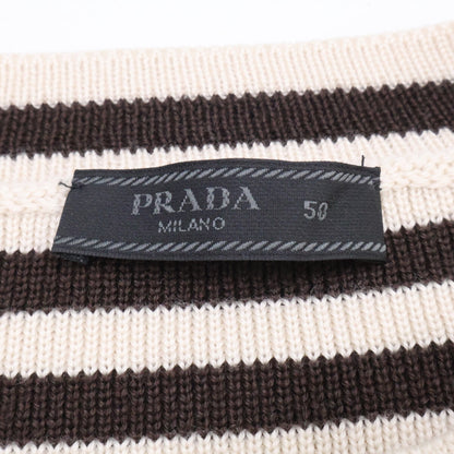 PRADA プラダ 【美品/国内正規/25年製】UMF125 ボーダー ロゴ刺繍 ウール ニットセーター トップス