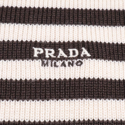 PRADA プラダ 【美品/国内正規/25年製】UMF125 ボーダー ロゴ刺繍 ウール ニットセーター トップス