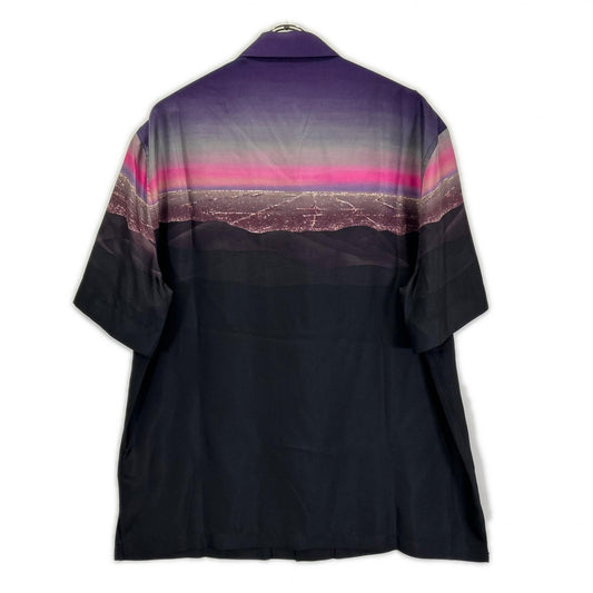 VERSACE ヴェルサーチェ 1003926 1A08752 ロゴプリント シルク オープンカラーシャツ トップス