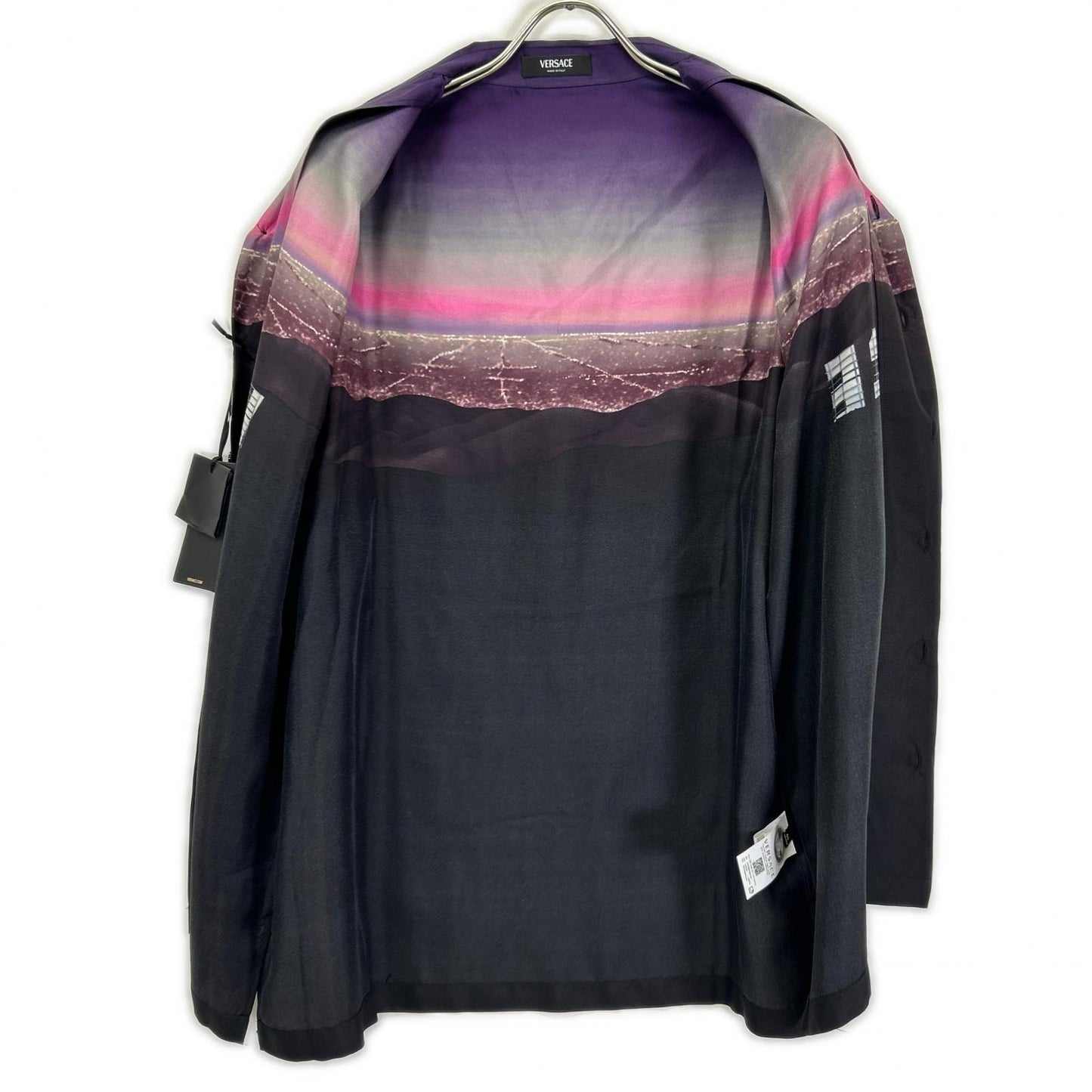 VERSACE ヴェルサーチェ 1003926 1A08752 ロゴプリント シルク オープンカラーシャツ トップス