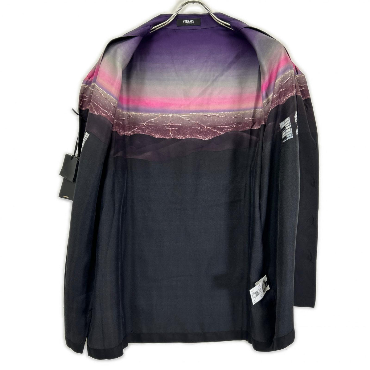 VERSACE ヴェルサーチェ 1003926 1A08752 ロゴプリント シルク オープンカラーシャツ トップス
