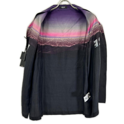 VERSACE ヴェルサーチェ 1003926 1A08752 ロゴプリント シルク オープンカラーシャツ トップス