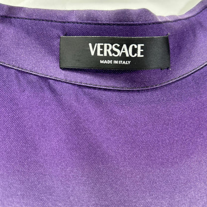 VERSACE ヴェルサーチェ 1003926 1A08752 ロゴプリント シルク オープンカラーシャツ トップス