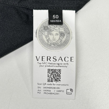 VERSACE ヴェルサーチェ 1003926 1A08752 ロゴプリント シルク オープンカラーシャツ トップス