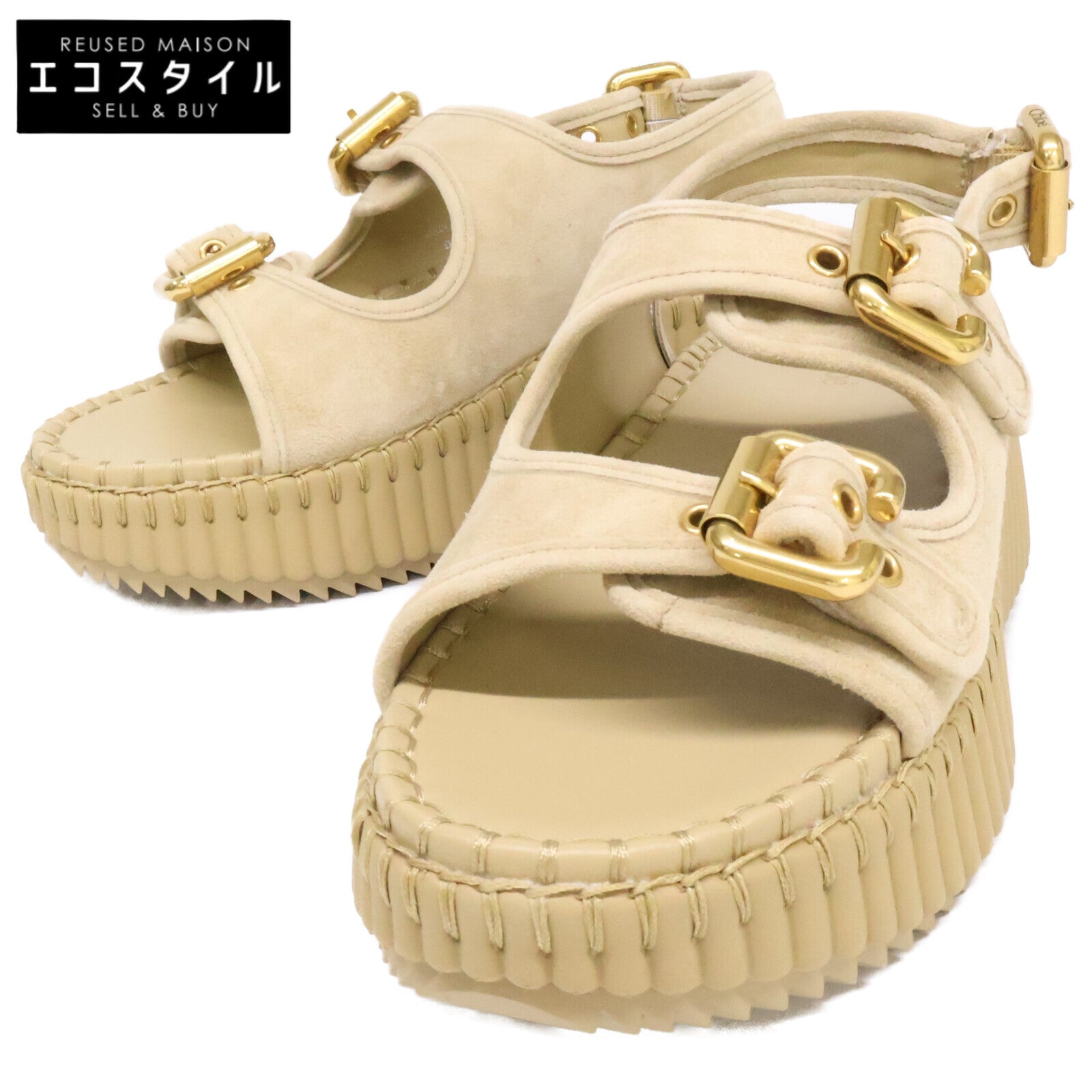 Chloe クロエ 【新品同様】CH26S17KVI81N35W NAMA スエードストラップ ウェッジ サンダル シューズ