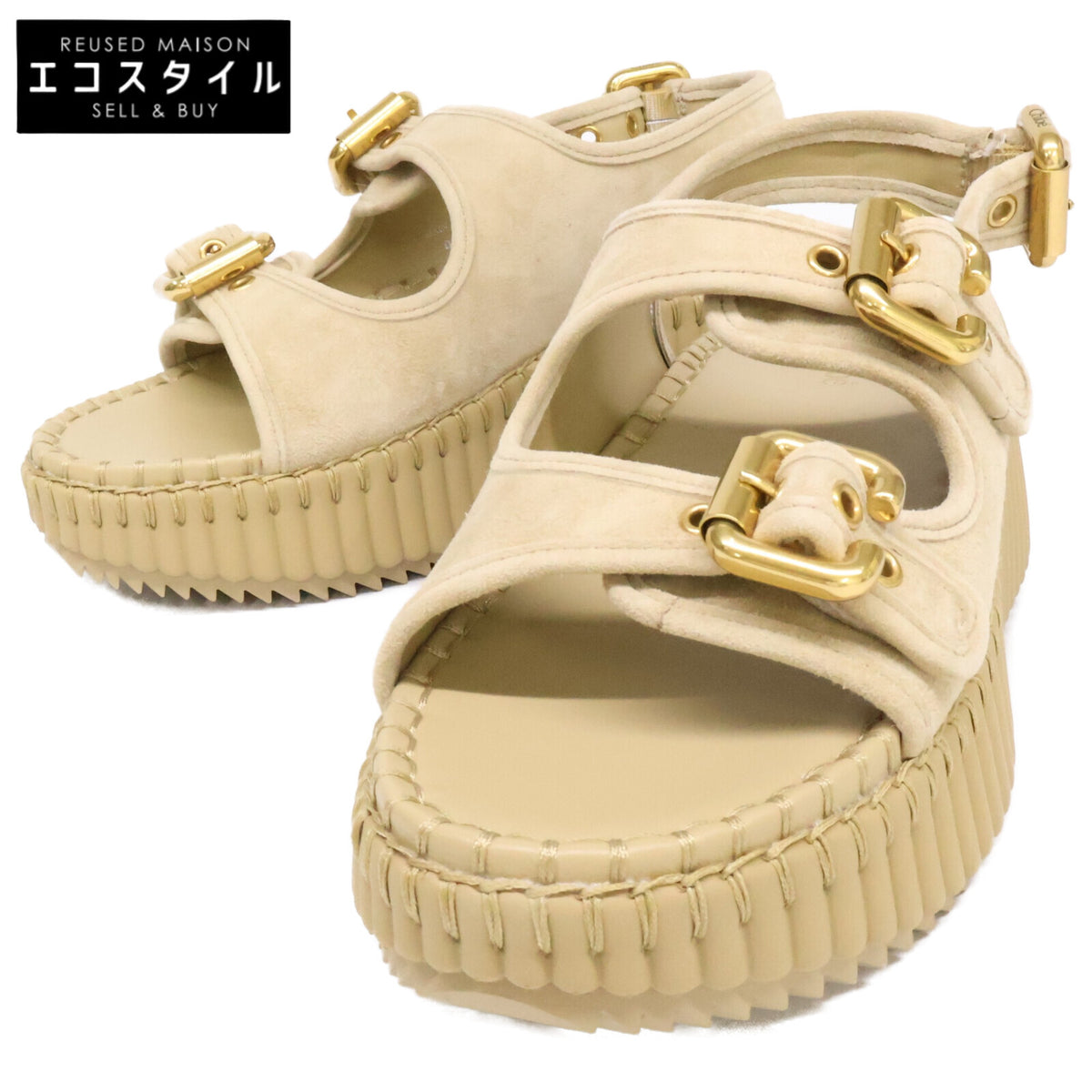Chloe クロエ 【新品同様】CH26S17KVI81N35W NAMA スエードストラップ ウェッジ サンダル シューズ