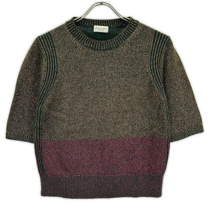 DRIES VAN NOTEN ドリスヴァンノッテン 51158-12-021115 グリーン系 ラメニット 半袖カットソー トップス
