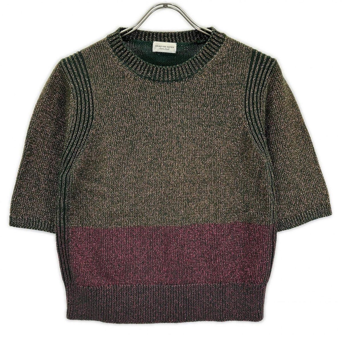 DRIES VAN NOTEN ドリスヴァンノッテン 51158-12-021115 グリーン系 ラメニット 半袖カットソー トップス