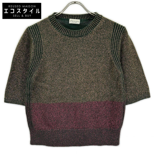 DRIES VAN NOTEN ドリスヴァンノッテン 51158-12-021115 グリーン系 ラメニット 半袖カットソー トップス