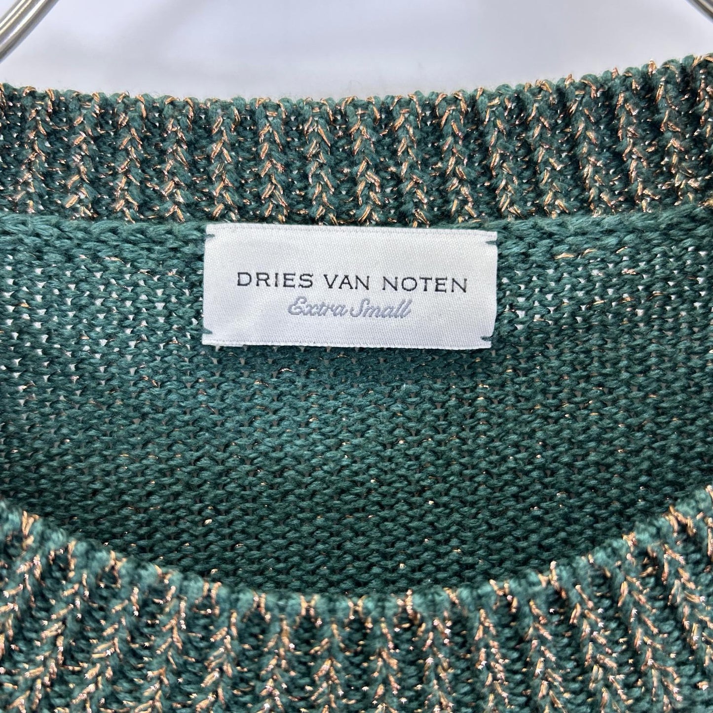 DRIES VAN NOTEN ドリスヴァンノッテン 51158-12-021115 グリーン系 ラメニット 半袖カットソー トップス
