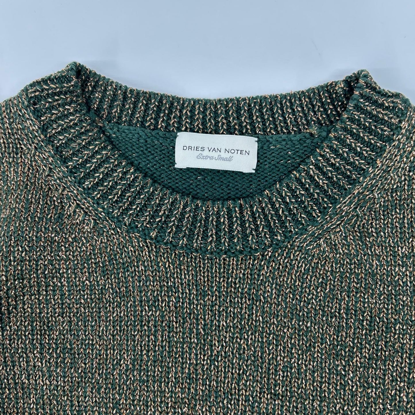 DRIES VAN NOTEN ドリスヴァンノッテン 51158-12-021115 グリーン系 ラメニット 半袖カットソー トップス