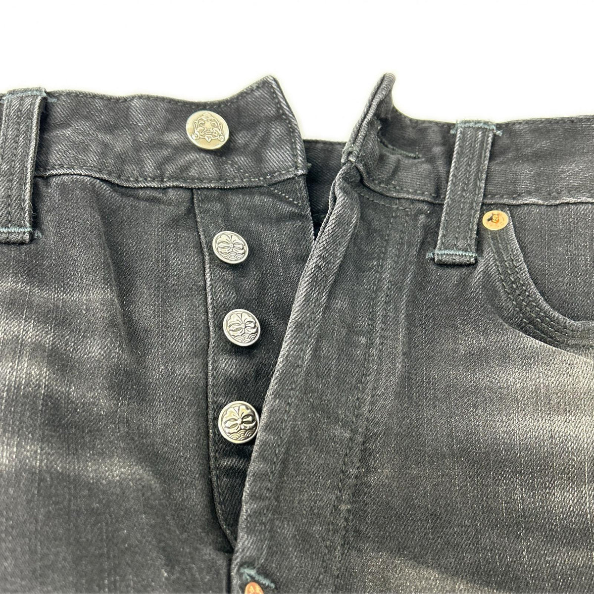 EVISU エヴィス ブラック マルチポケット マルチペイント クロップドジーンズ ボトムス