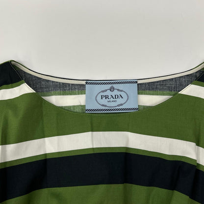 PRADA プラダ P3960R グリーンボーダー ウエストゴム フレアスリーブ ワンピース ワンピース