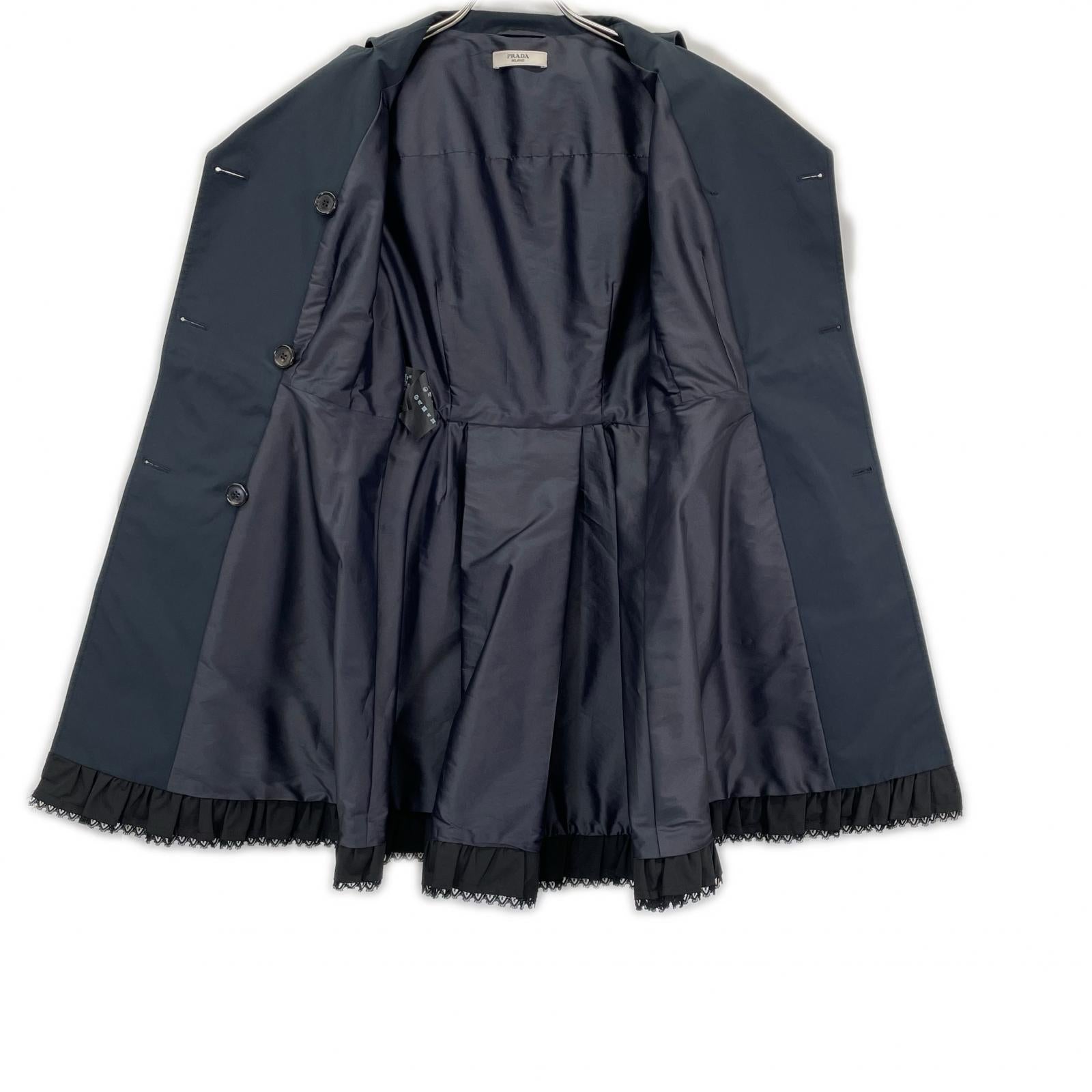 PRADA プラダ 10SS 86540C ネイビー フリルデザイン トレンチコート コート