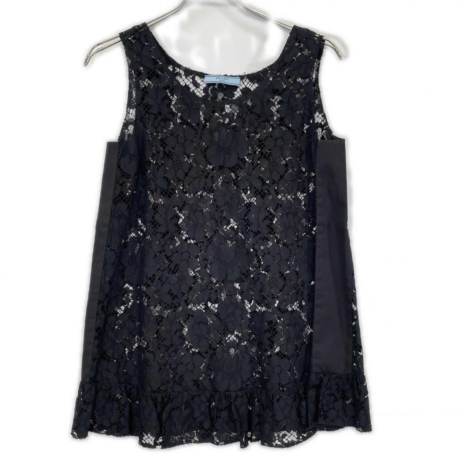 PRADA プラダ 16SS P984C ブラック インナー 総レース ノースリーブトップス トップス