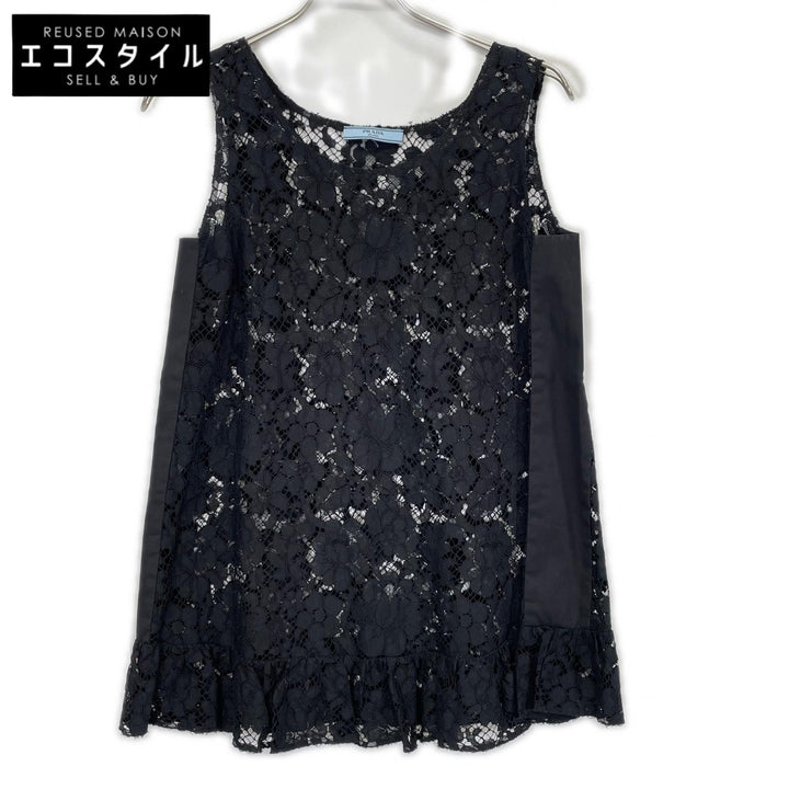 PRADA プラダ 16SS P984C ブラック インナー 総レース ノースリーブトップス トップス