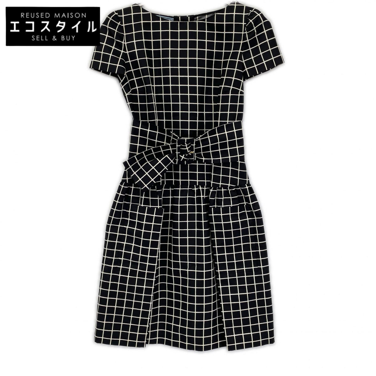 PRADA Prada 11SS P358M Silk Grid-Design Waist-Belt Dress Dress