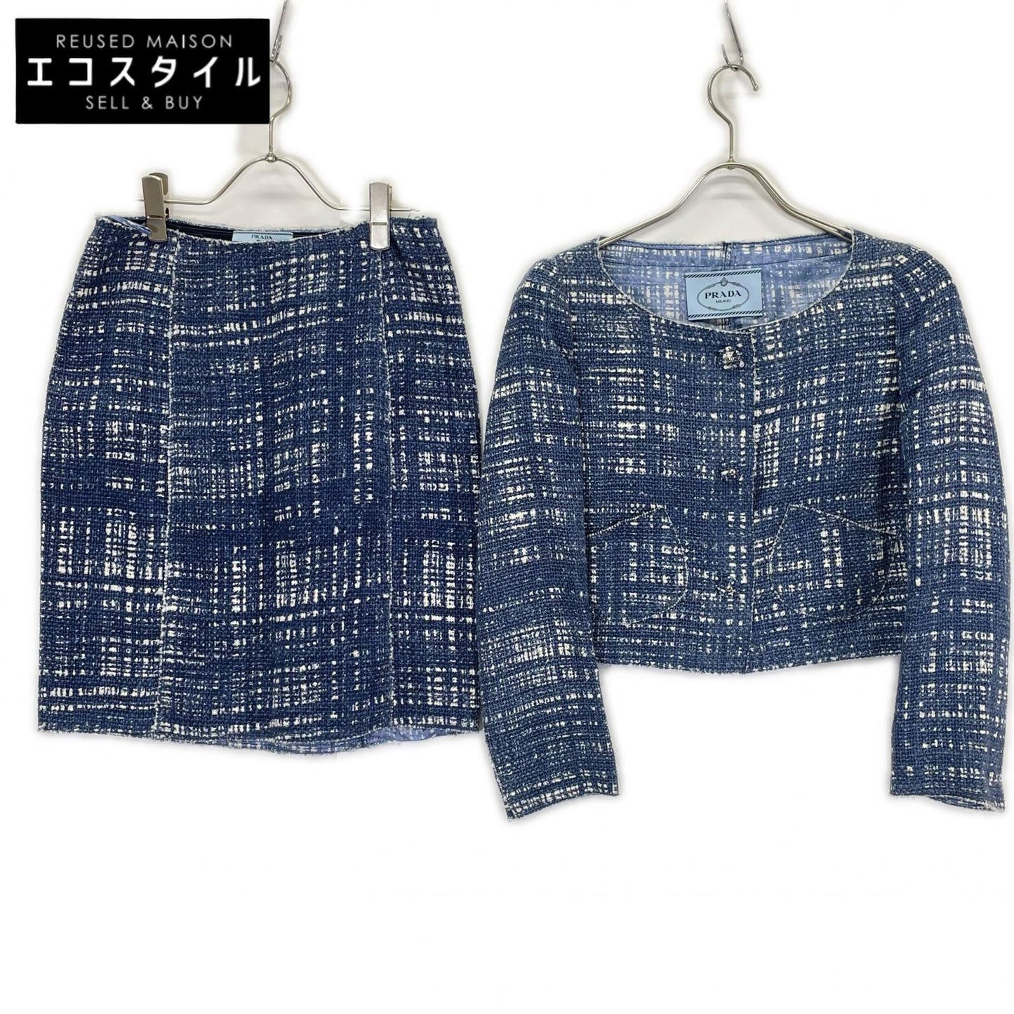 PRADA プラダ 10AW P5782/P1902 ツイード ノーカラージャケット スカートセットアップ スーツ セットアップ