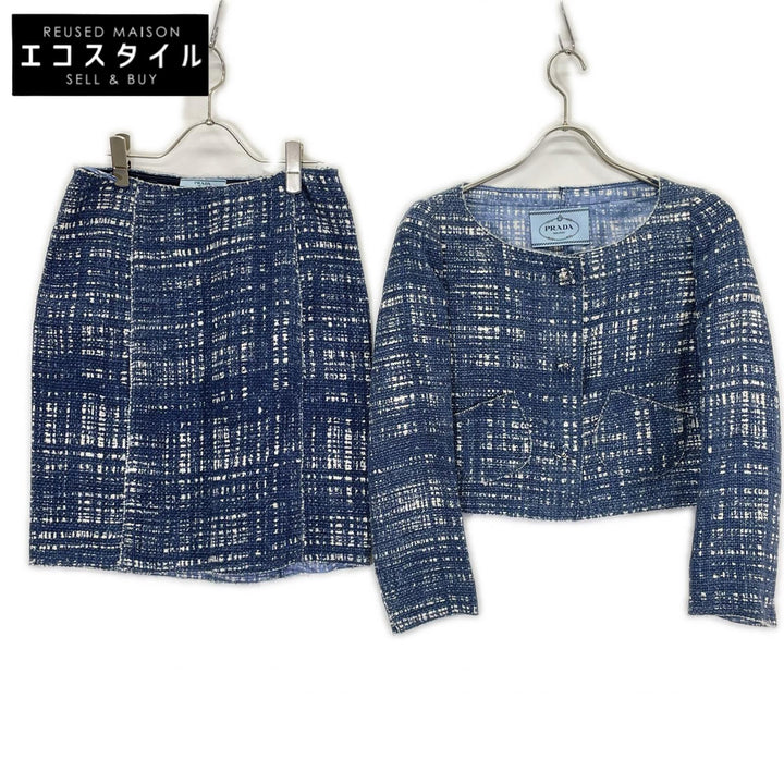 PRADA プラダ 10AW P5782/P1902 ツイード ノーカラージャケット スカートセットアップ スーツ セットアップ