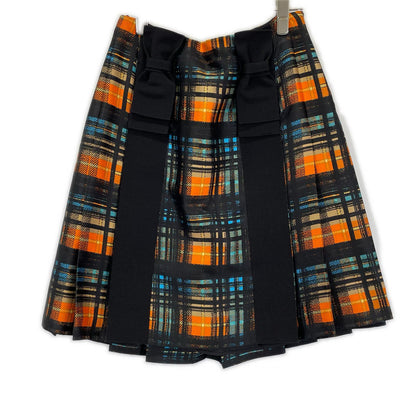 PRADA プラダ 15SS P112GH オレンジ系チェック ウエストベルト リボン プリーツスカート スカート