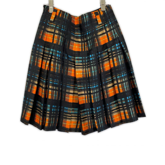 PRADA プラダ 15SS P112GH オレンジ系チェック ウエストベルト リボン プリーツスカート スカート