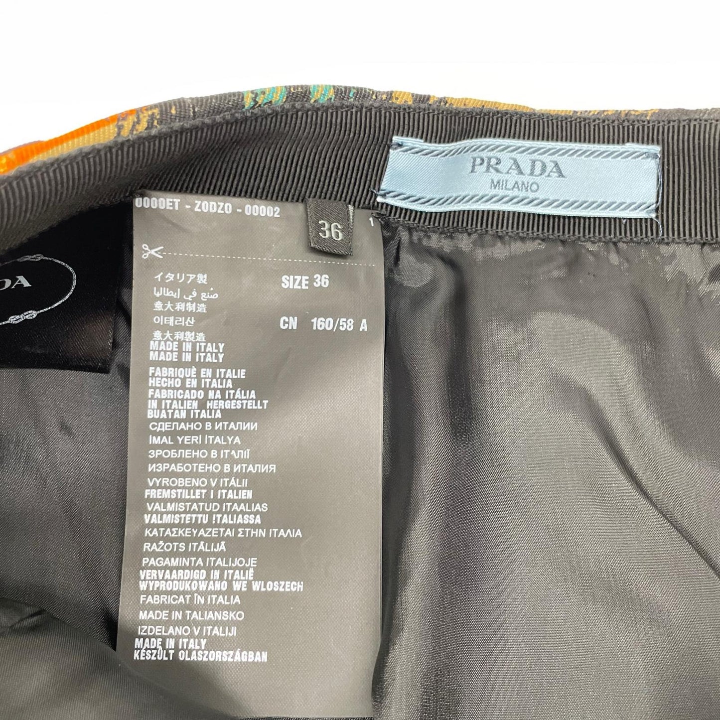PRADA プラダ 15SS P112GH オレンジ系チェック ウエストベルト リボン プリーツスカート スカート