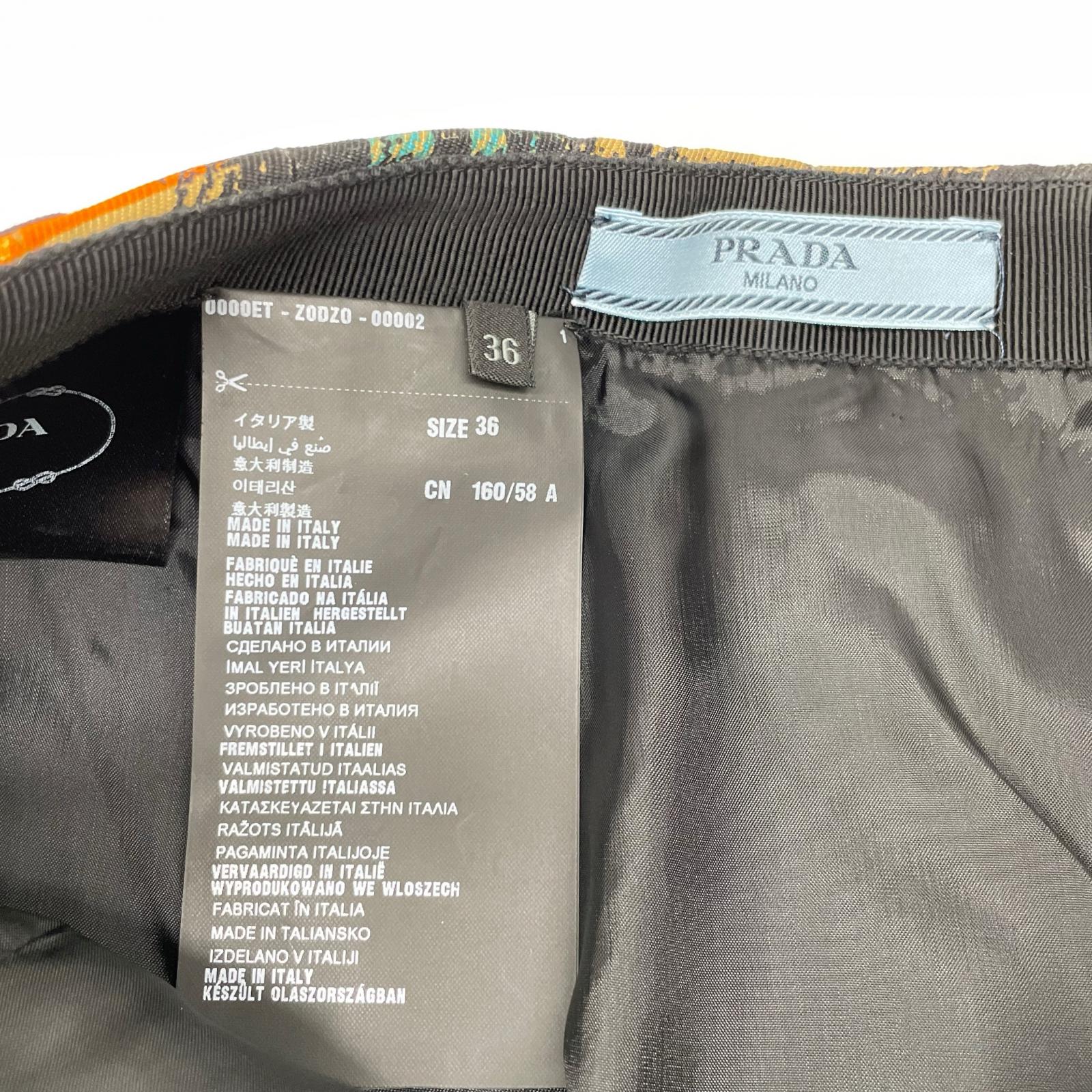 PRADA プラダ 15SS P112GH オレンジ系チェック ウエストベルト リボン プリーツスカート スカート