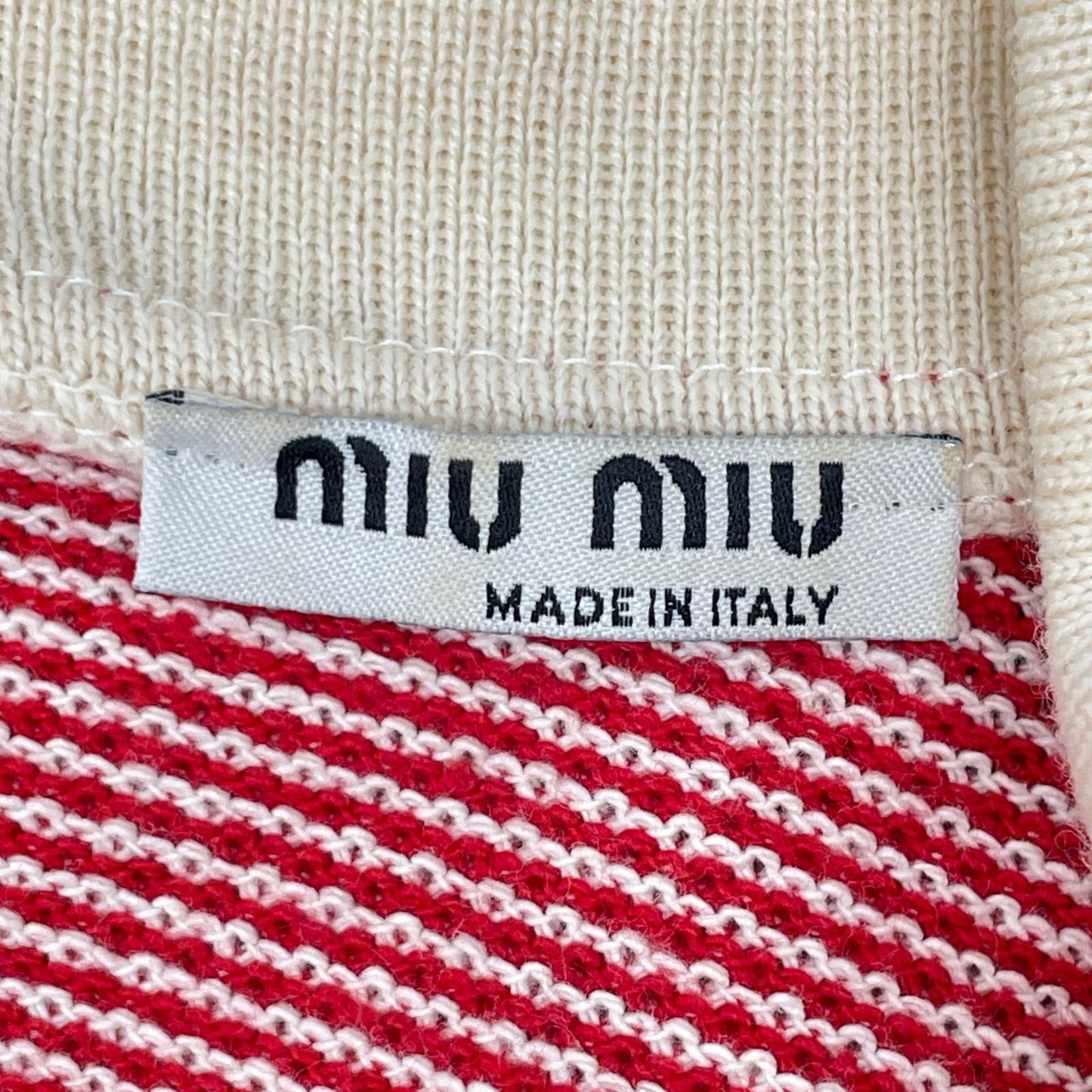 MIUMIU ミュウミュウ MJA646 レッド×ホワイト ニットカラー ノースリーブ フレアワンピース ワンピース
