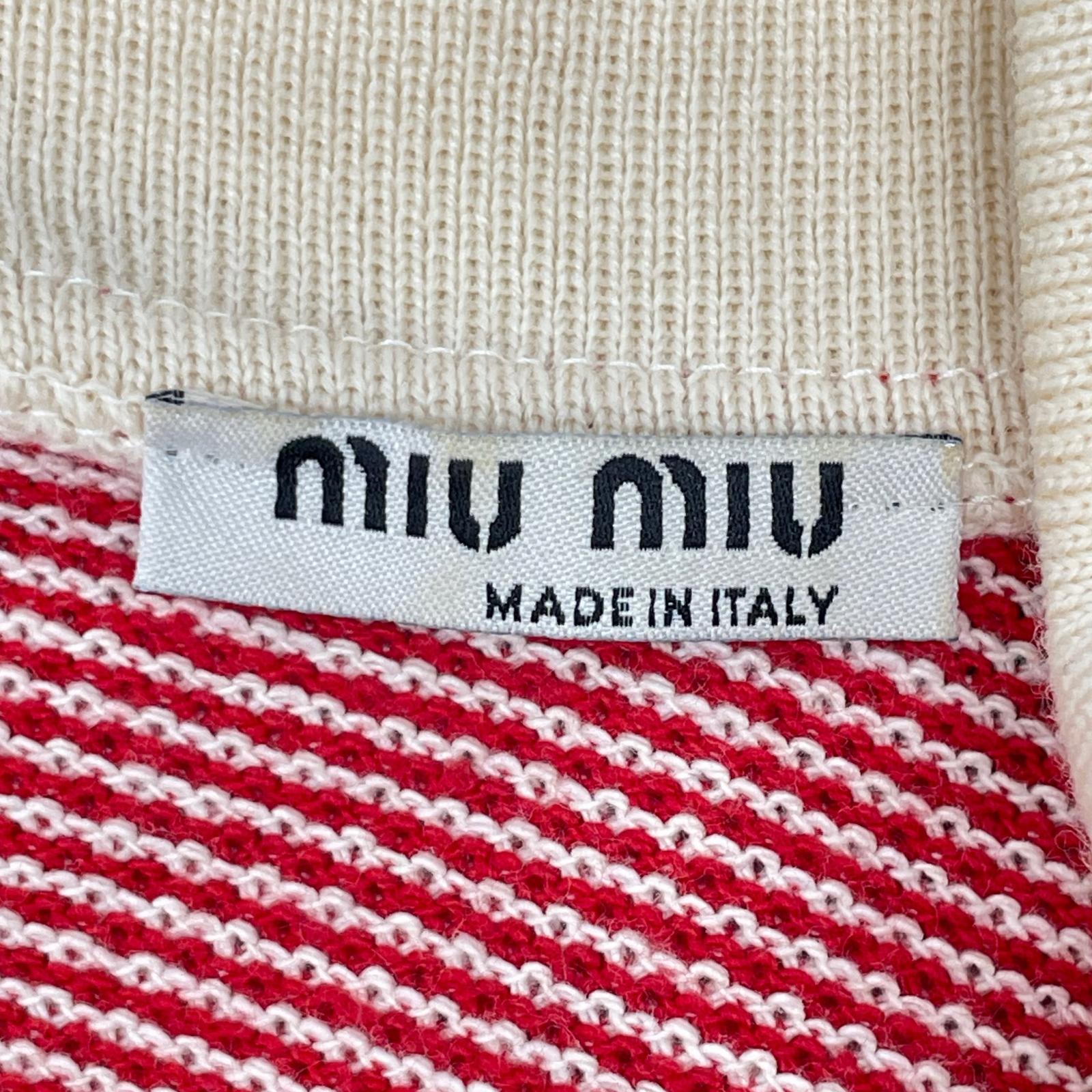 MIUMIU ミュウミュウ MJA646 レッド×ホワイト ニットカラー ノースリーブ フレアワンピース ワンピース
