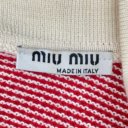 MIUMIU ミュウミュウ MJA646 レッド×ホワイト ニットカラー ノースリーブ フレアワンピース ワンピース