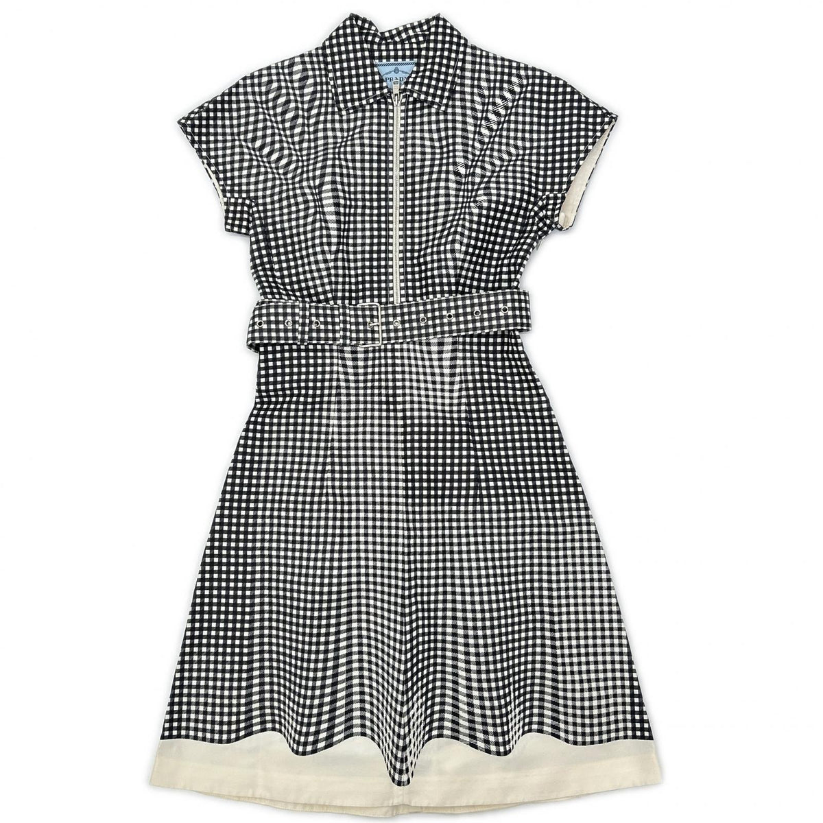 PRADA Prada 230546 silk gingham-check waist-ribbon half-zip dress dress