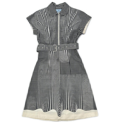 PRADA Prada 230546 silk gingham-check waist-ribbon half-zip dress dress