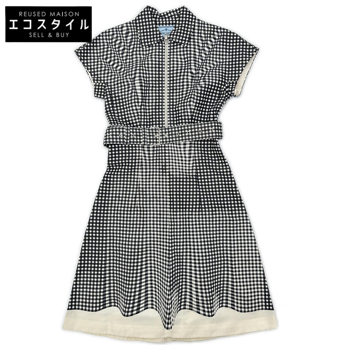 PRADA Prada 230546 silk gingham-check waist-ribbon half-zip dress dress