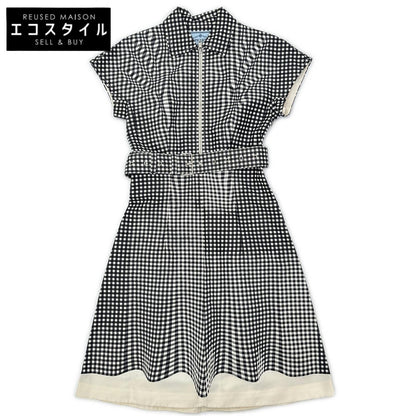 PRADA Prada 230546 silk gingham-check waist-ribbon half-zip dress dress