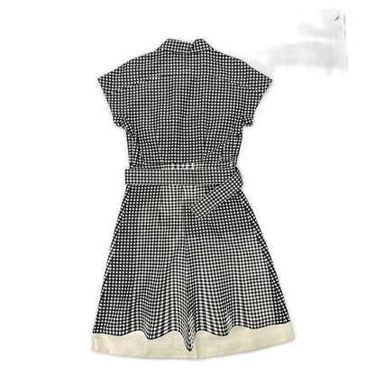 PRADA Prada 230546 silk gingham-check waist-ribbon half-zip dress dress