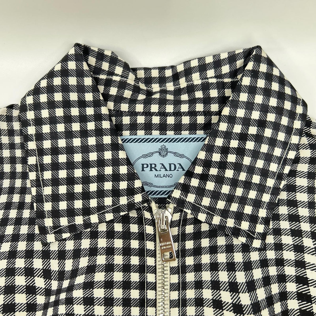 PRADA Prada 230546 silk gingham-check waist-ribbon half-zip dress dress